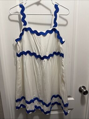 White Dress with Royal Blue Scallop Trim